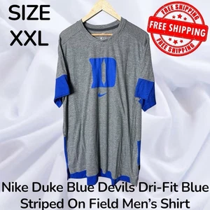 Nike Duke Blue Devils Dri-Fit Blue Striped Shirt Mens XXL On Field FREE SHIPPING - Picture 1 of 7