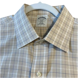 Brooks Brothers 346 Slim Fit Hemd Herren 17 4/5 beige blau kariert Freizeit Workwear - Bild 1 von 14