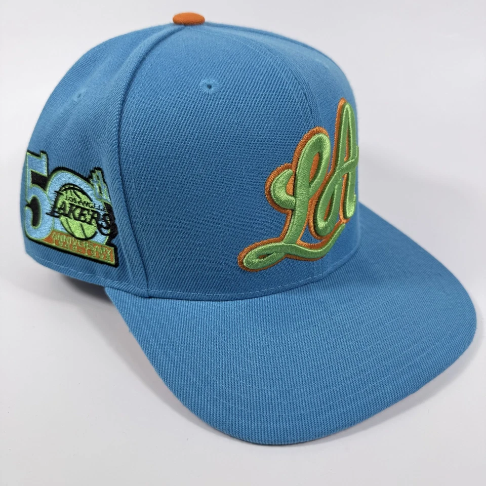 LA Lakers Mystery Van 50th Anniversary Mitchell & Ness Cap Blue Fitted 7 1/4 - Image 1 of 4