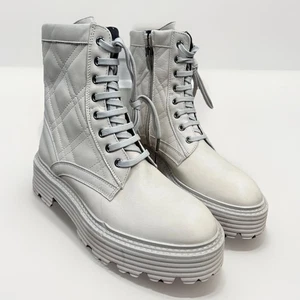 La Canadienne Boots Size EU 35 Light Grey Beige Platform Combat Quilted Edgy - Picture 1 of 13