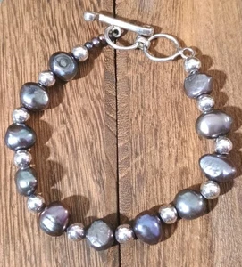 Silpada Pfauenperlen Sterlingsilber nicht mehr hergestellt verstellbar Knebelarmband - Bild 1 von 7