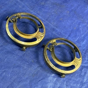 ANTIQUE SHADE HOLDER PAIR PAT. 1896 2 1/4" BRASS W/ FANCY FLOWER SCREWS - Picture 1 of 14