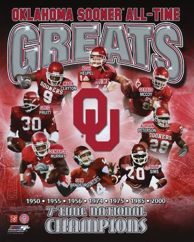 OKLAHOMA SOONER All-Time Greats Glossy 8x10 Photo Sims Peterson Murray Poster Cover