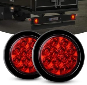 2x Red 16 LED 4" Round Truck Trailer Tail Stop Turn Brake Lights Chrome Grommet - Picture 1 of 9