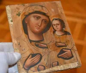 Antique Ukraine 19th century Hand Painted Wood Orthodox Icon of Mothers of God - Picture 1 of 11