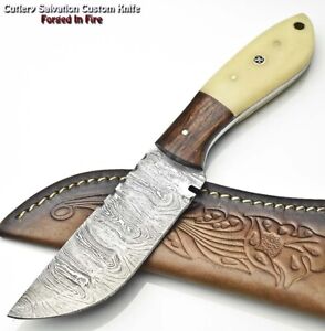 Cutlery Salvation Handmade Damascus Skinning Blade Camping Full Tang Knife