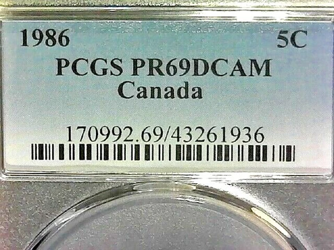 1986 CANADA PCGS PR69DCAM 5C COIN---KM#60.2a Cover