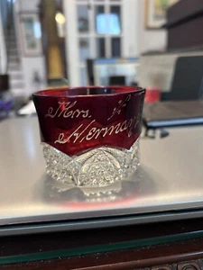 Ruby-Stained Handled Cup Button Arches Pattern Bright & Shiny Perfect - Picture 1 of 7