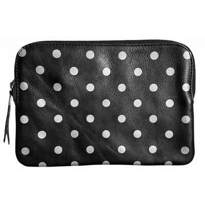 J.CREW Funda Cuero Negro Bolso Clutch 8.5”x6” Lunares Foto 1 de 3