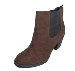 HM Dark Brown Suede 3inch Heel Ankle Chelsea Bootie Boots Shoes Women's US 8 - Picture 1 of 8