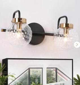 15 in. 2-Light Black Bathroom Vanity Light, Globe Water Glass Bath Lighting - Picture 1 of 7