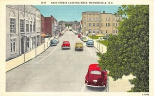 Postal NC: Main Street, Waynesville, Carolina del Norte, lino vintage, sin publicar - Imagen 1 de 2