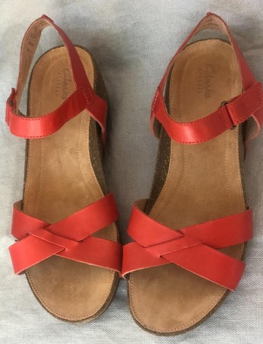 Clarks Nuovi Sandali Donna 10 M Artigianali Temira Bussola Pelle Zeppa Arancione