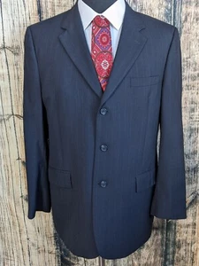 Jos A Bank Blazer Mens 44R Wool Blue Pin Stripe Suit Jacket Career Preppy - Picture 1 of 9