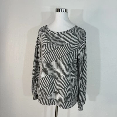 Ellen Tracy 女式 L 条纹灰色提花灰长袖圆领毛衣全新无标签 — 第 1/4 张图片