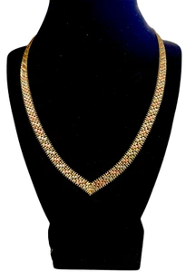14K Imperial Gold Tri-color Chevron V Necklace 20" Heavy 35.7g Bold 8mm wide Vtg - Picture 1 of 16