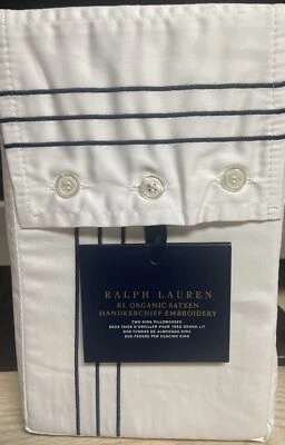 Ralph Lauren Organic Handkerchief Embroidered Pillowcases White Polo Navy - King - Image 1 of 4