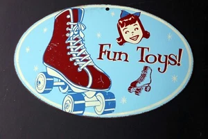 Oval Tin Sign FUN TOYS Kids Christmas Decor Children's Room Roller Skates - Picture 1 of 4