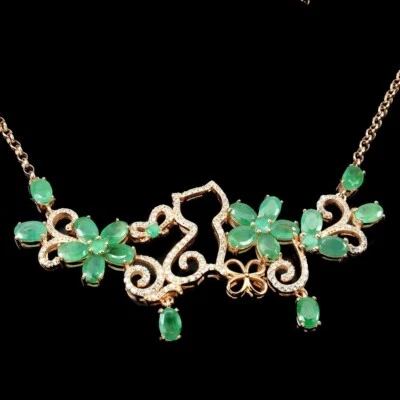 Smaragd Katze Collier Halskette 925 Silber 585 Roségold vergoldet - Bild 1 von 3