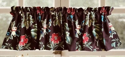 2 Rose Tree QUEENSLAND Tailored Valances Pair 19 x 80 Brown Floral Lined Curtain - Image 1 of 4