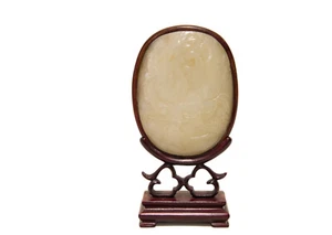 Eine antike , ovale Jadeit - Plakette. Buddhas Hand Zitrone. China 19. Jh. Qing - Bild 1 von 8