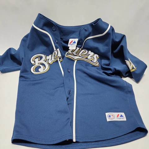 Milwaukee Brewers Prince Fielder #28 Majestic Youth Sewn Jersey Size Large 10/12 Cover