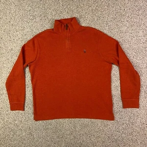 Polo Ralph Lauren Pullover Herren Large Orange Pony Quarter Zip Pulli Estate Rib - Bild 1 von 10