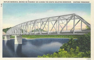 c1930s Eastern Tennessee ~ Butler Memorial Bridge Holston Reservoir lino UNP - Foto 1 di 2