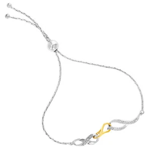 Diamond Bracelet for Women 1/10 CT Yellow Gold Plated Adjustable Bolo Infinity - Picture 1 of 8