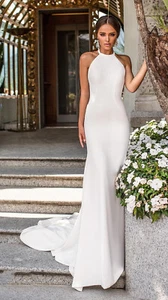 Weiß/Elfenbein Satin Meerjungfrau Brautkleid Strand Brautkleid individuell 2 4 6 8 10+ - Bild 1 von 3