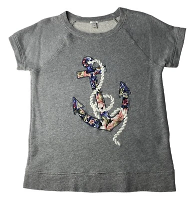 Moletom pequeno S 4 6 J Crew âncora floral manga curta iate barco cruzeiro - Imagem 1 de 4