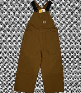 CARHARTT  Youth Bib Overall Canvas Size 8 Brown DOUBLE KNEE Loose Fit NWT - Picture 1 of 8