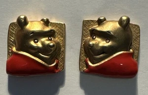 DISNEY 3D Gold & Enamel WINNIE THE POOH Pierced Stud Earrings - Picture 1 of 5