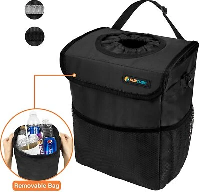 Portable Car Trash Can Garbage Bin Bag Organizer for Vehicles Waterproof Black - Image 1 of 2