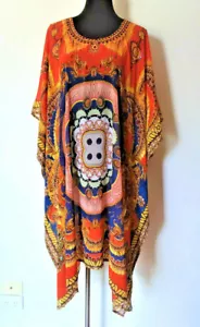 HEAVILY EMBELLISHED DIGITAL PAISLEY PRINT ROUND NECK GEORGETTE KAFTAN/ DRESS52 - Picture 1 of 3
