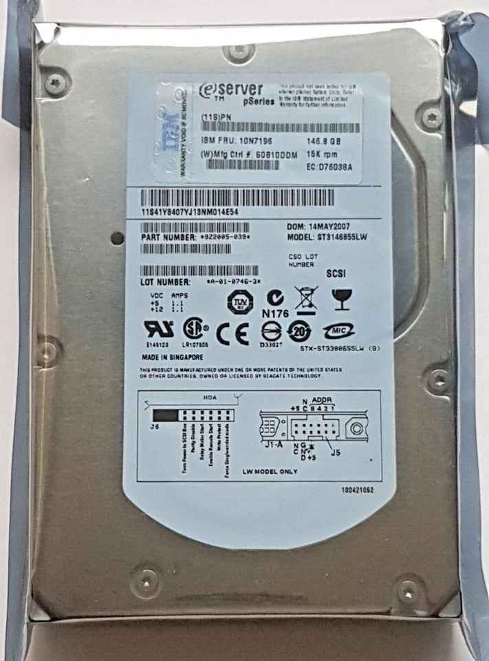 146.8 GB IBM FRU 10N7196 ST3146855LW 15K Ultra320 SCSI 68Pin 3.5" Hard Drive New - Image 1 of 1