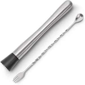 Stainless Steel Cocktail Muddler And Mixing Spoon Home Bar Tool Set Create Delic - Picture 1 of 4
