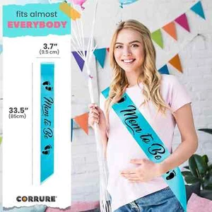 Faja de baby shower mamá para niño o niña faja de cinta azul y texto de lámina negra - Imagen 1 de 7