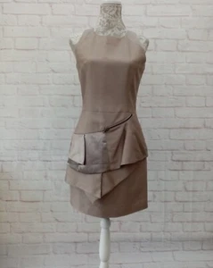Reiss Dress Size 10 Gallia Asymmetric Tiered Mink Short Wedding Occasion Zip - Picture 1 of 16