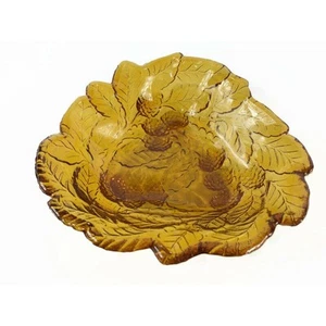 Braunglas erhabenes Blatt Servierschale Indiana Glas 7,25" x 7" Vintage - Bild 1 von 9