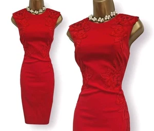 Karen Millen Red Floral Applique Wiggle Pencil Occasion Dress UK 10 - Picture 1 of 11