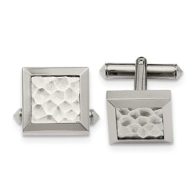 Men's Titanium 16mm Square Polished and Hammered Cuff Links - Image 1 of 4
