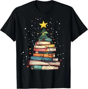 Camiseta Libro Árbol de Navidad Amante de los Libros Maestro Bibliotecario Hombres Mujeres - Imagen 1 de 7
