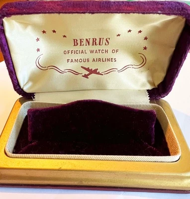 Vintage Benrus Famous Airlines Watch Presentation Box Purple Velvet - Image 1 of 4