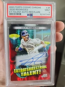 2023 Topps Chrome Cosmic Julio Rodriguez /5 Auto Red Flare PSA 9 Gem Mint Pop 1 - Picture 1 of 3