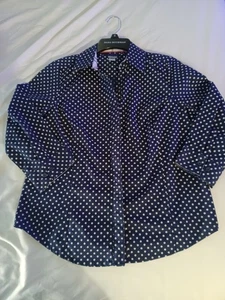 Basic Editions Hemdbluse S marine mit weißen Tupfen Knopfleiste Langarm - Bild 1 von 6