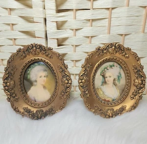 Vintage Cameo Creations Set Of 2 Gold Framed Victorian Ladies  - Picture 1 of 8