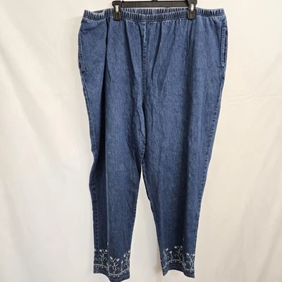Denim & Co Women Elastic Waist Comfort Pull On Stretch Jean 2XL Blue Embroidered - Image 1 of 4