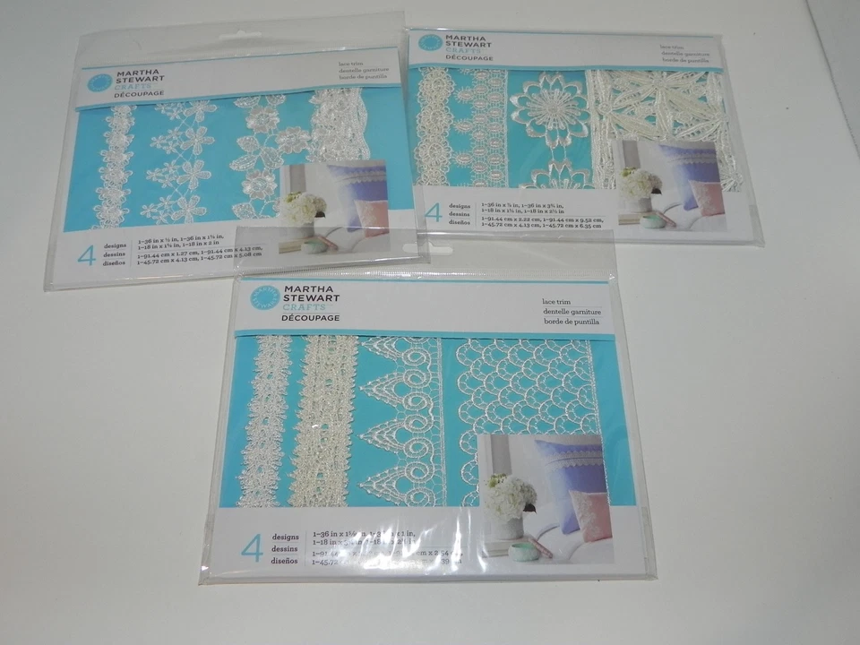 MARTHA STEWART DECOUPAGE LACE TRIM PACKS IVORY GEOMETRIC FLORAL WHITE 3 PACKAGES - image 1 of 1