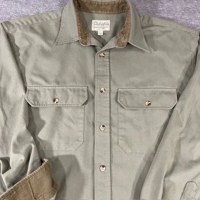 Vintage Cabela’s Men's Large Olive Heavyweight Button Up Shirt Corduroy Trim EUC - Image 1 of 4